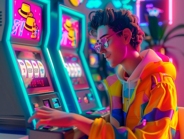 Ilustrasi hiburan Sports & Casino modern dengan nuansa neon ungu di panglima4d